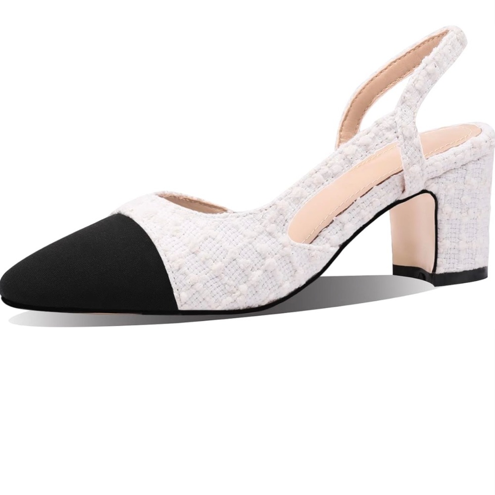 Women Sling Back Pumps Chunky Heels Sexy Round Toe